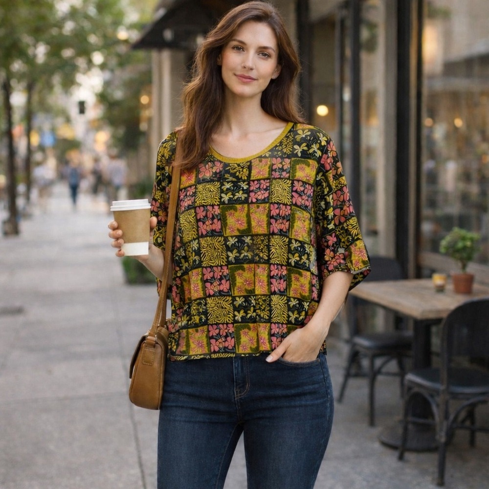 Target Latino Heritage Month Floral Patchwork Top Yellow Pink‎ 1X Plus Size